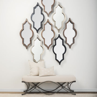 34" Light Brown Solid Wood Quatrefoil Geometric Framed Accent Mirror