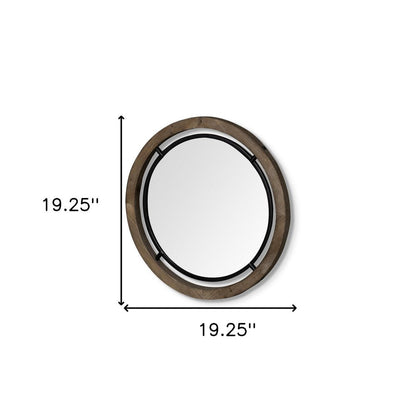 19" Black And Brown Metal And Solid Wood Round Geometric Framed Accent Mirror HomeRoots