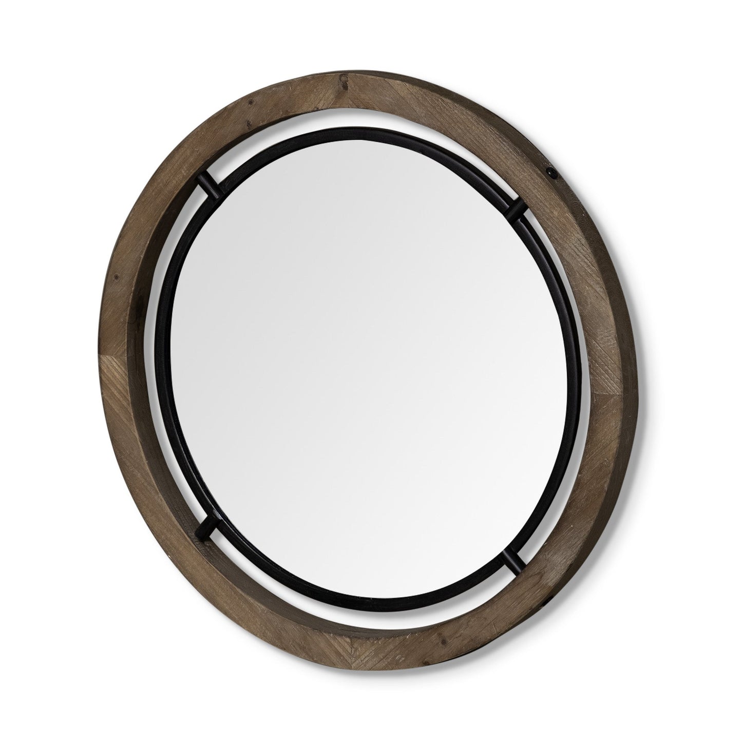 28" Brown Round Wood Framed Accent Mirror HomeRoots