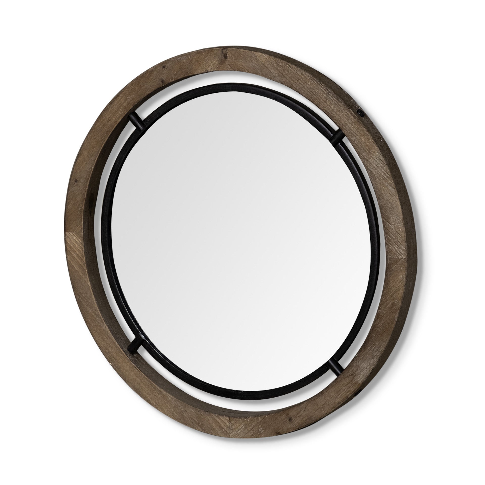 28" Brown Round Wood Framed Accent Mirror HomeRoots