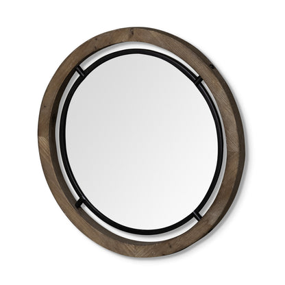 28" Brown Round Wood Framed Accent Mirror HomeRoots