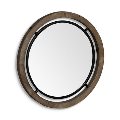 28" Brown Round Wood Framed Accent Mirror HomeRoots