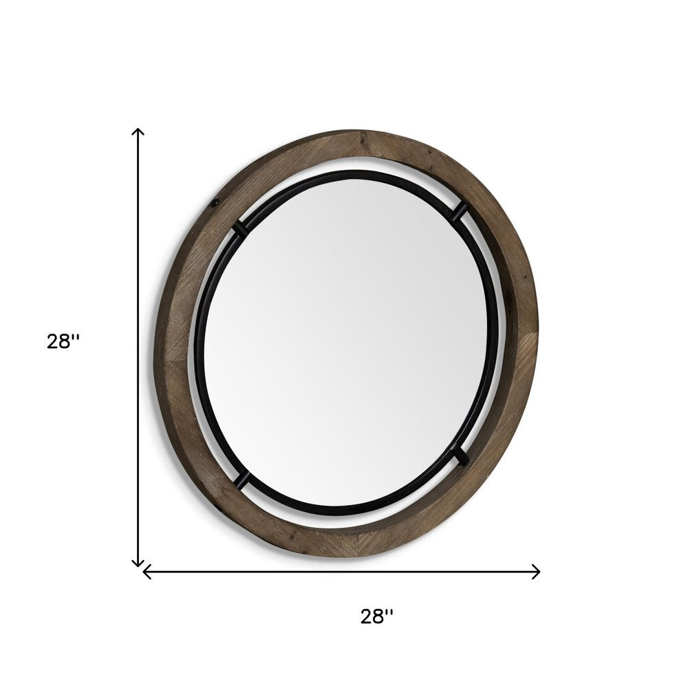 28" Brown Round Wood Framed Accent Mirror HomeRoots