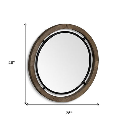 28" Brown Round Wood Framed Accent Mirror HomeRoots