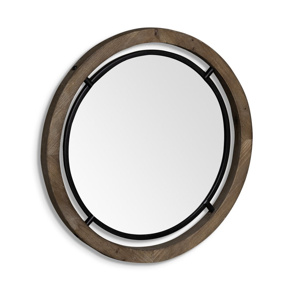 28" Brown Round Wood Framed Accent Mirror HomeRoots