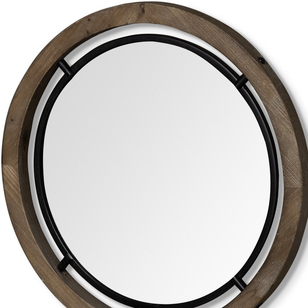 28" Brown Round Wood Framed Accent Mirror HomeRoots