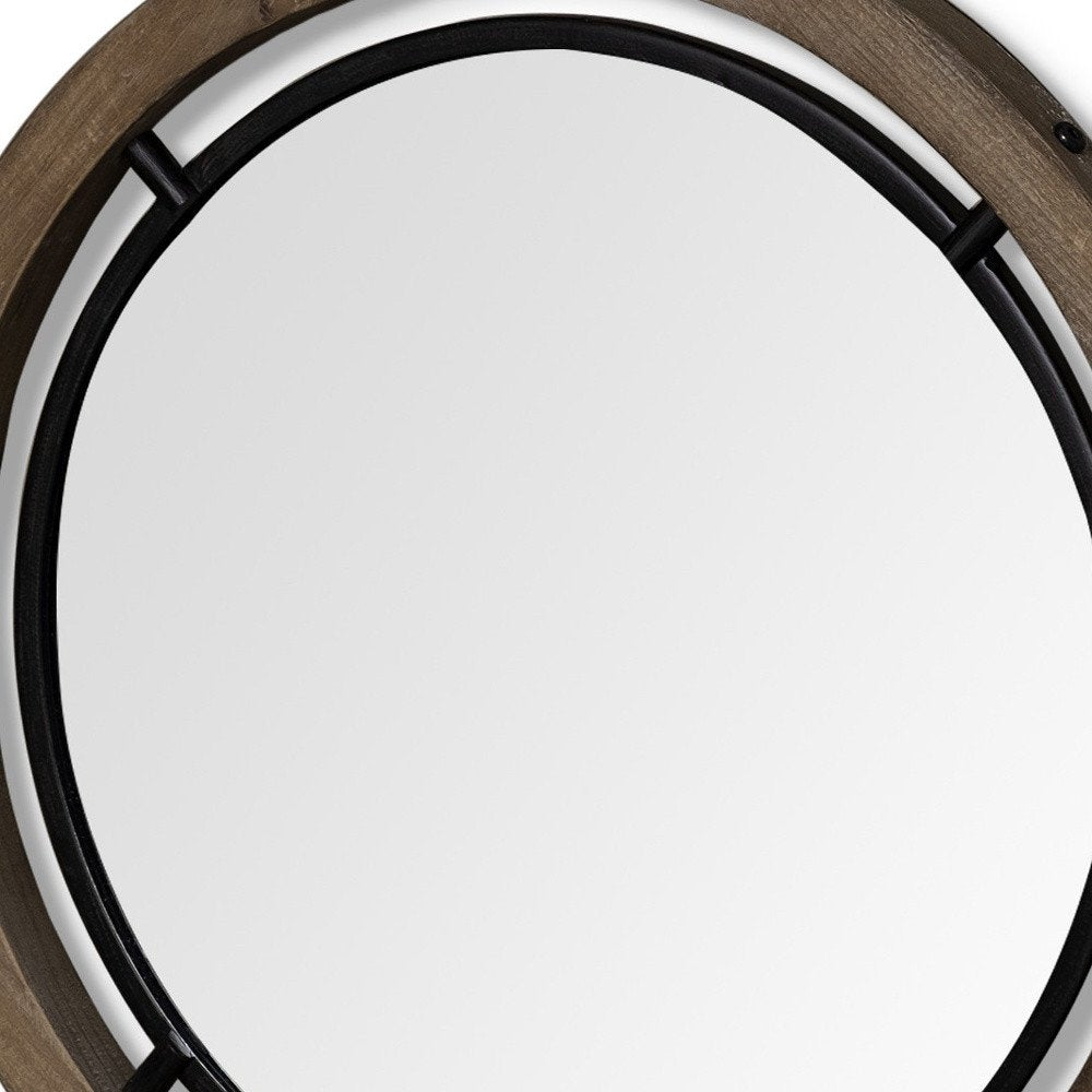 28" Brown Round Wood Framed Accent Mirror HomeRoots