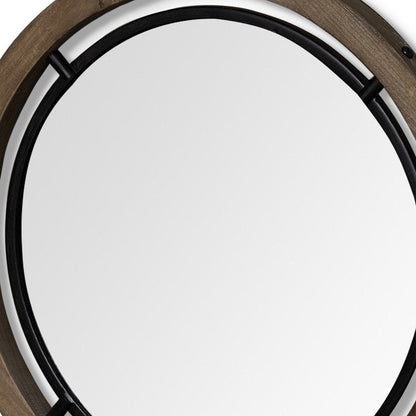 28" Brown Round Wood Framed Accent Mirror HomeRoots