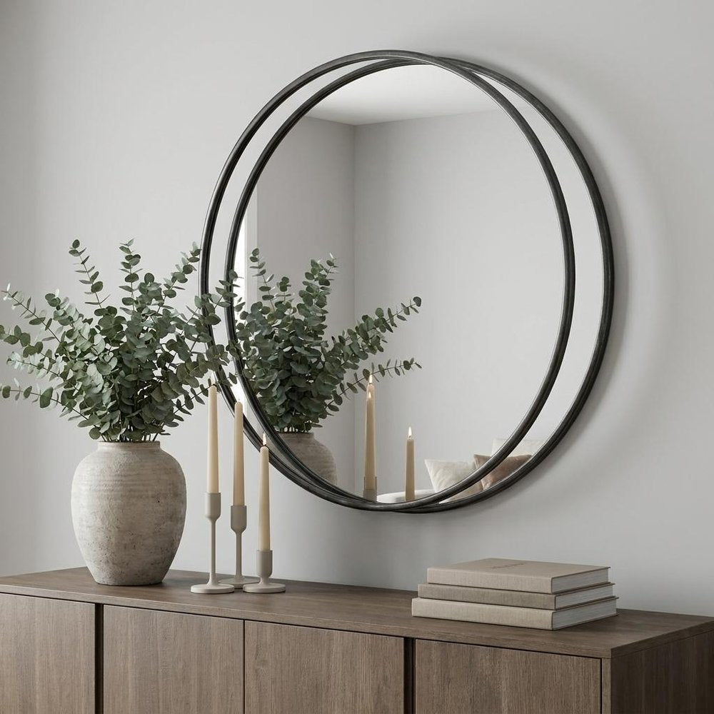 47" Round Black Metal Frame Wall Mirror HomeRoots