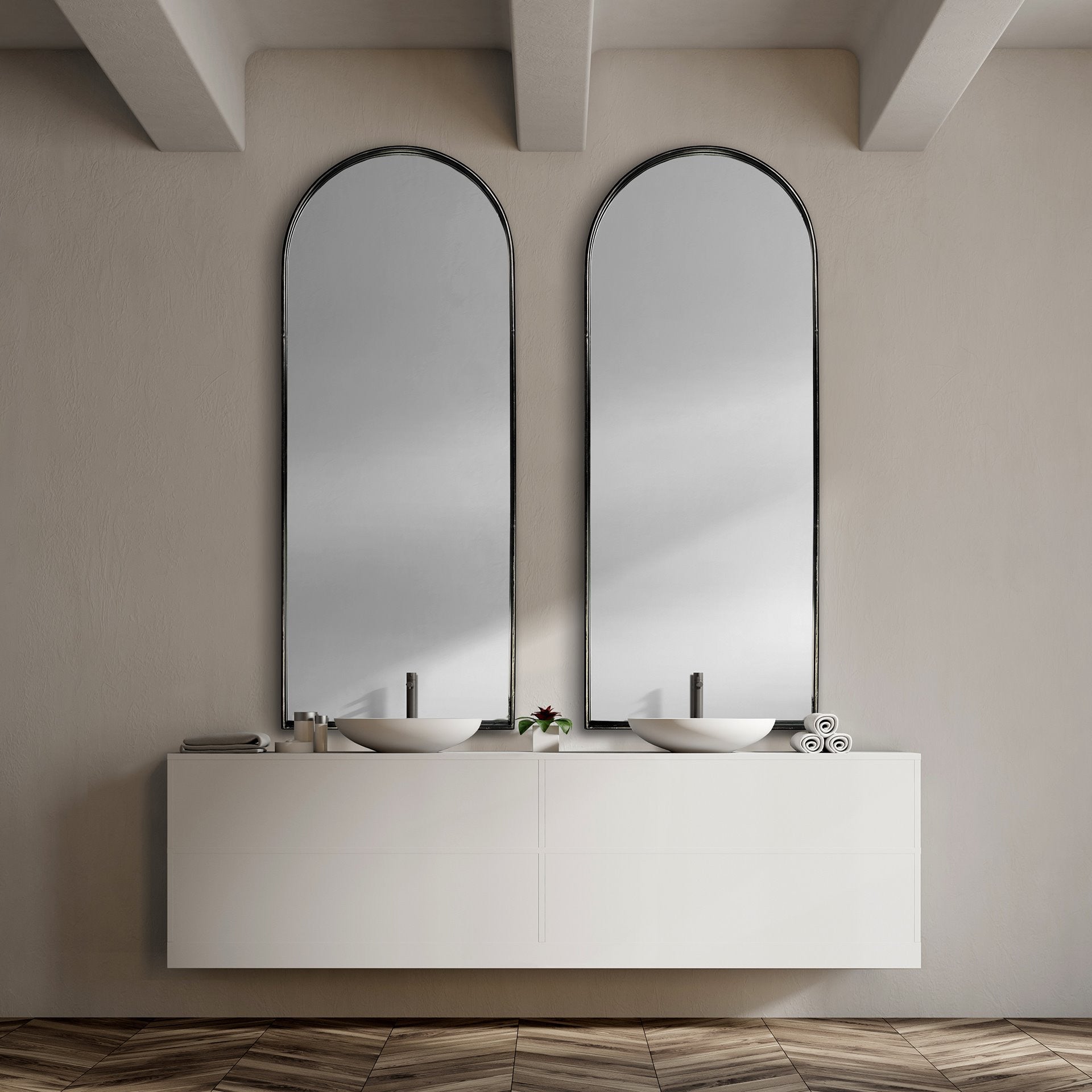 70" Black Metal Arch Framed Full Length Hanging Mirror HomeRoots
