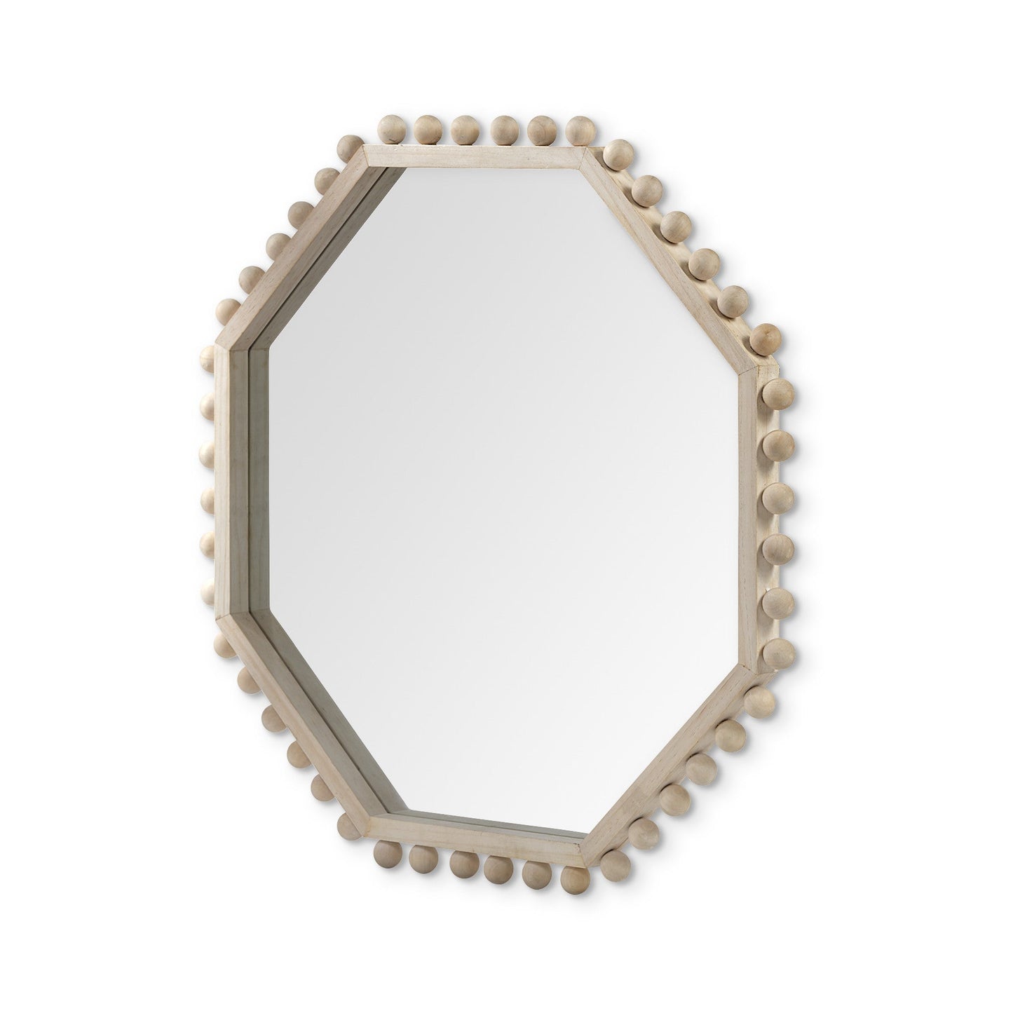 33" Natural Wood Octagon Beaded Framed Accent Mirror HomeRoots