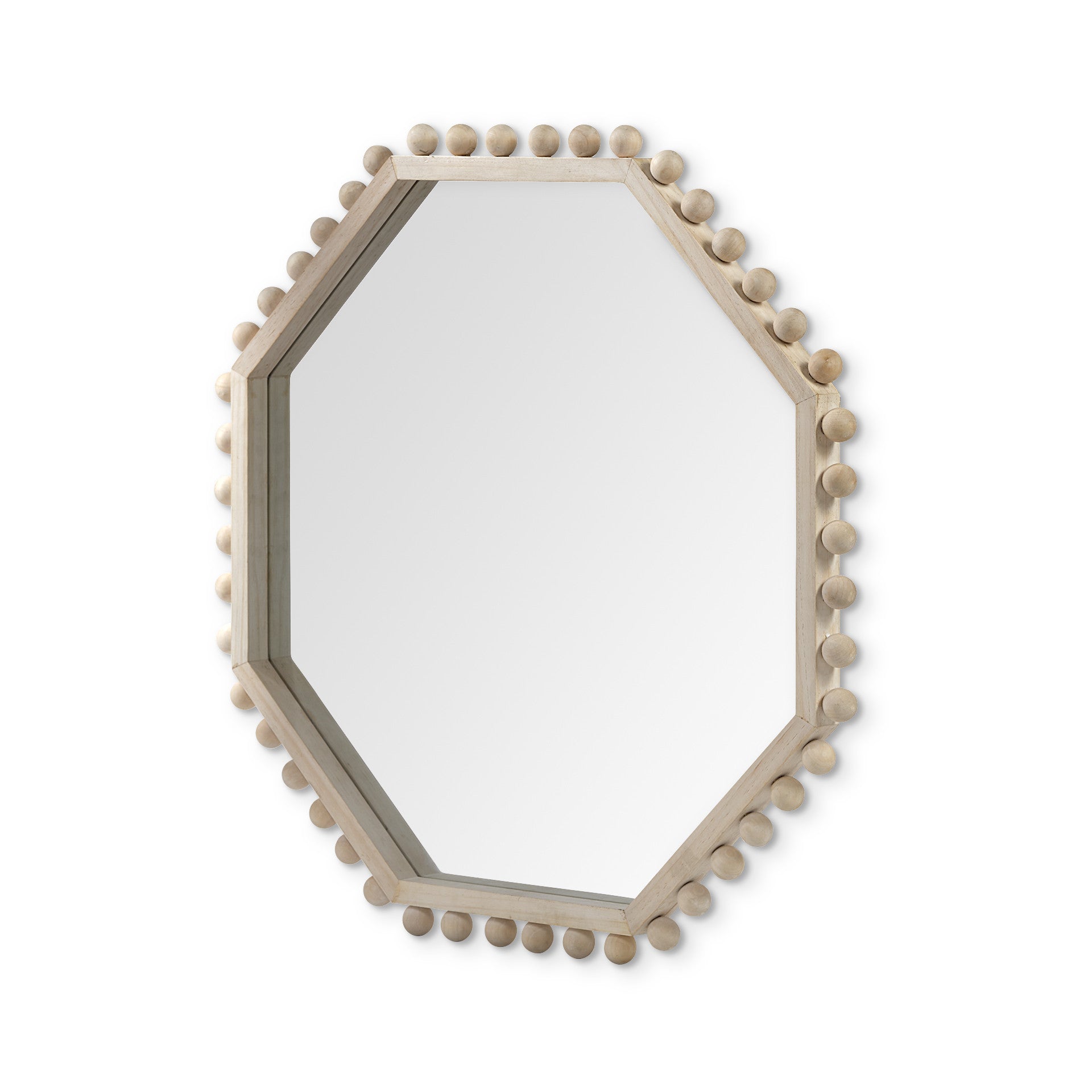 33" Natural Wood Octagon Beaded Framed Accent Mirror HomeRoots