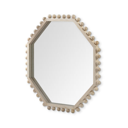 33" Natural Wood Octagon Beaded Framed Accent Mirror HomeRoots