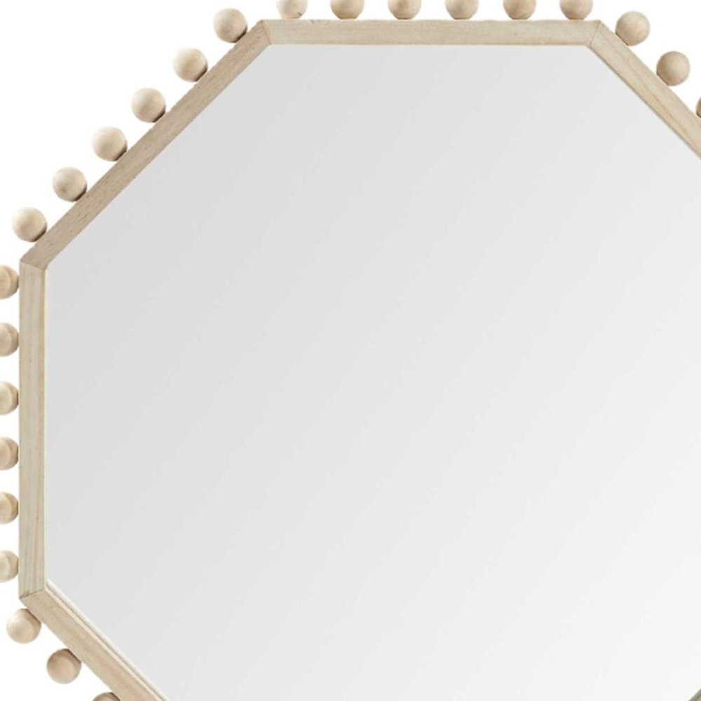 33" Natural Wood Octagon Beaded Framed Accent Mirror HomeRoots
