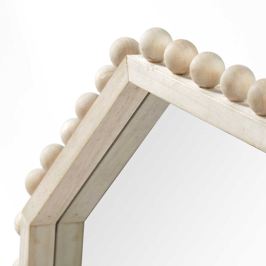 33" Natural Wood Octagon Beaded Framed Accent Mirror HomeRoots