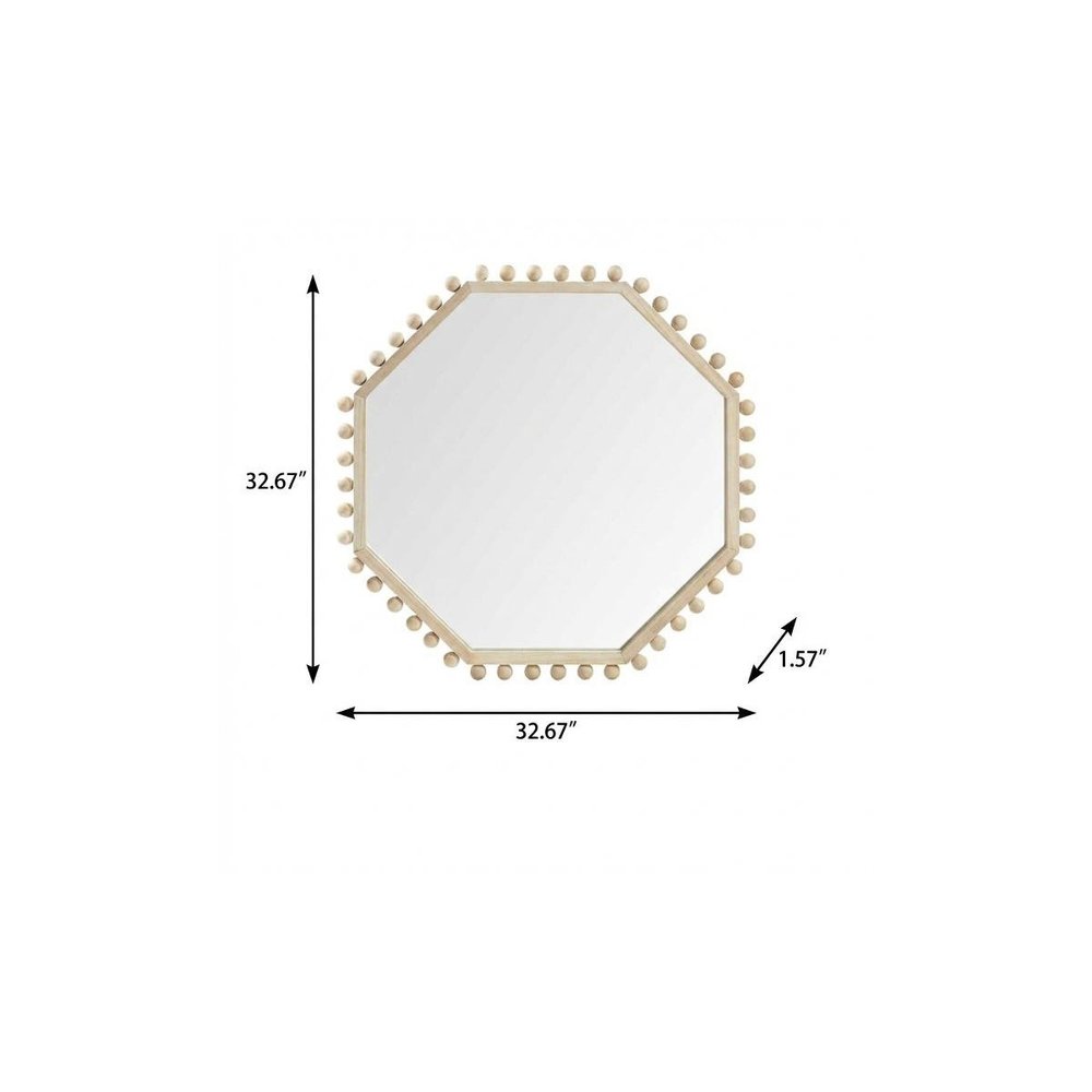 33" Natural Wood Octagon Beaded Framed Accent Mirror HomeRoots
