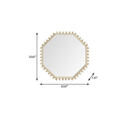 33" Natural Wood Octagon Beaded Framed Accent Mirror HomeRoots
