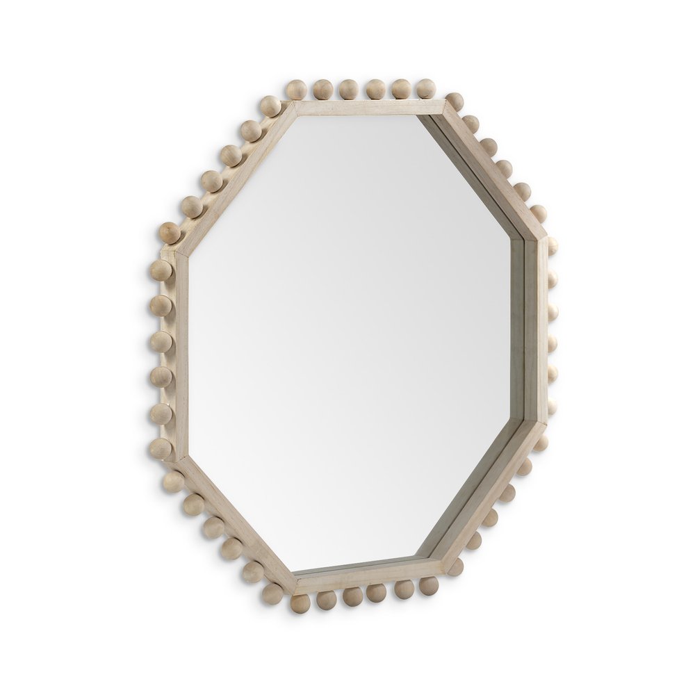 33" Natural Wood Octagon Beaded Framed Accent Mirror HomeRoots