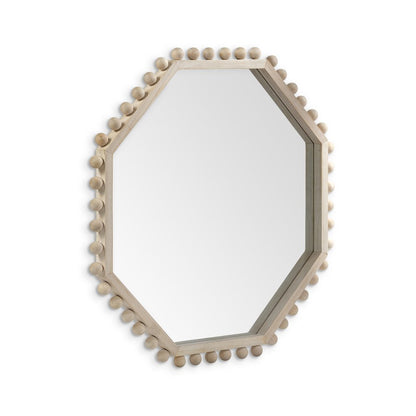 33" Natural Wood Octagon Beaded Framed Accent Mirror HomeRoots