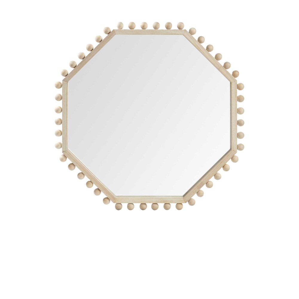 33" Natural Wood Octagon Beaded Framed Accent Mirror HomeRoots