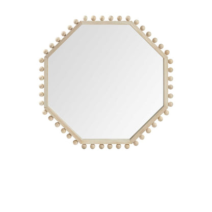 33" Natural Wood Octagon Beaded Framed Accent Mirror HomeRoots
