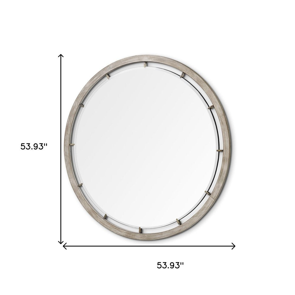 54" Brown Round Wood And Metal Framed Accent Mirror HomeRoots