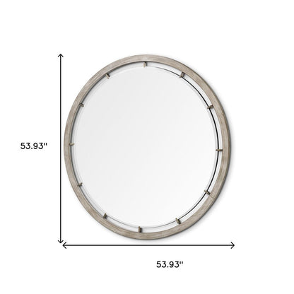 54" Brown Round Wood And Metal Framed Accent Mirror HomeRoots