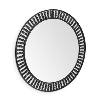42" Round Black Metal Frame Wall Mirror With Wood Beads HomeRoots