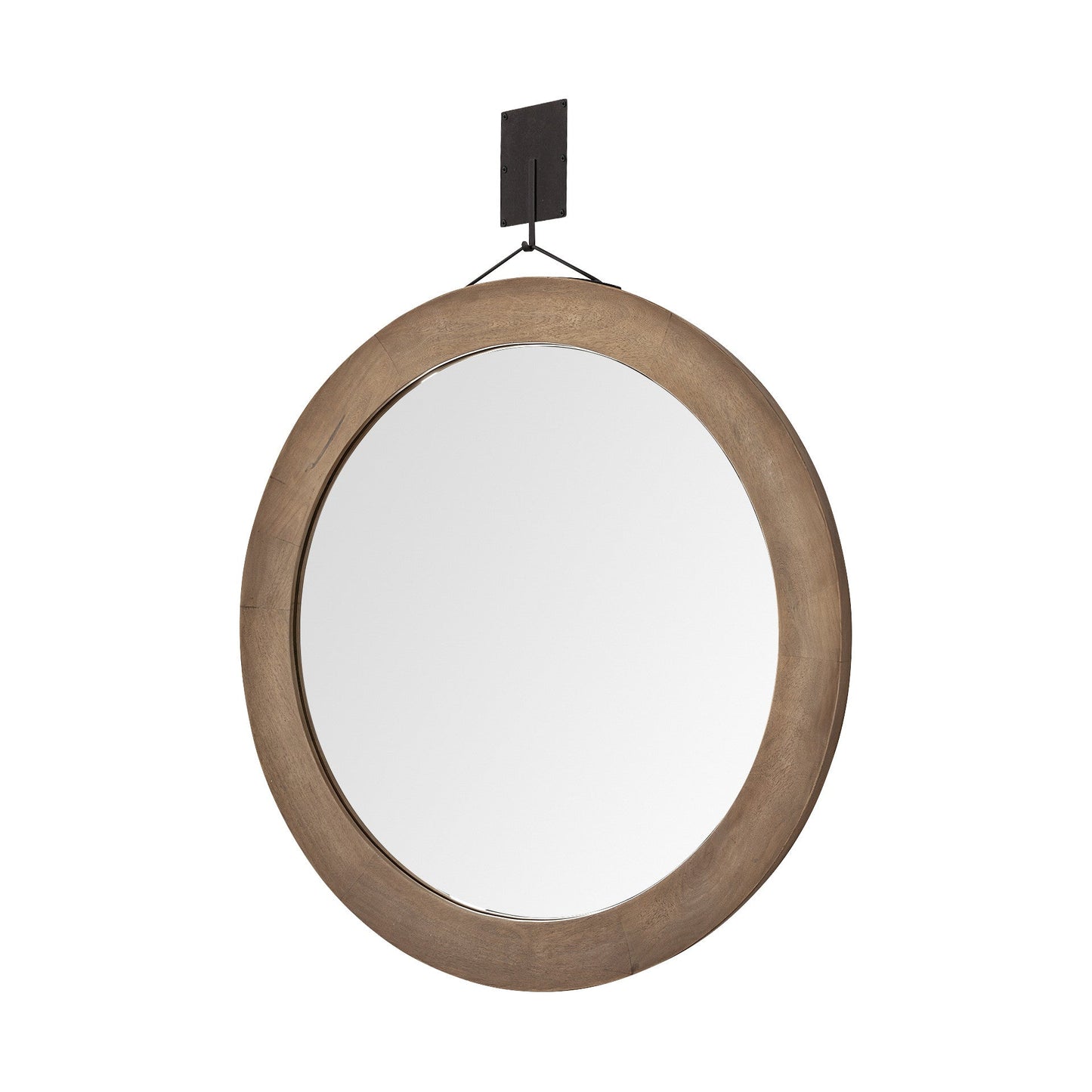 44" Brown Round Wood Framed Rope Hanging Accent Mirror HomeRoots