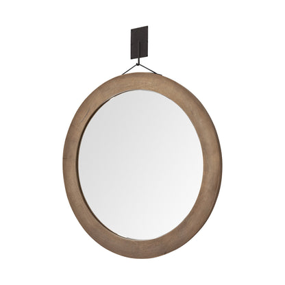 44" Brown Round Wood Framed Rope Hanging Accent Mirror HomeRoots