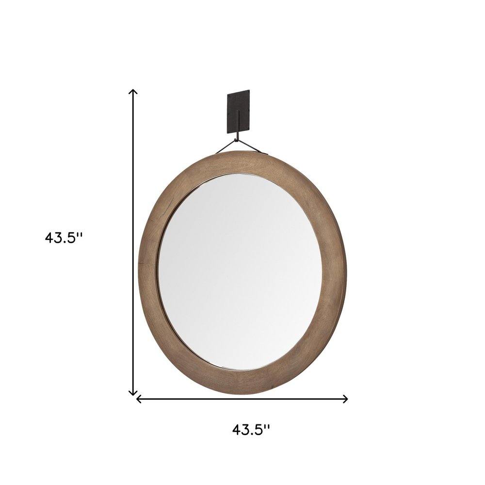 44" Brown Round Wood Framed Rope Hanging Accent Mirror HomeRoots
