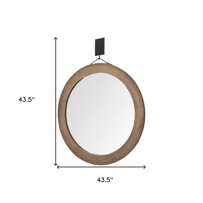 44" Brown Round Wood Framed Rope Hanging Accent Mirror HomeRoots
