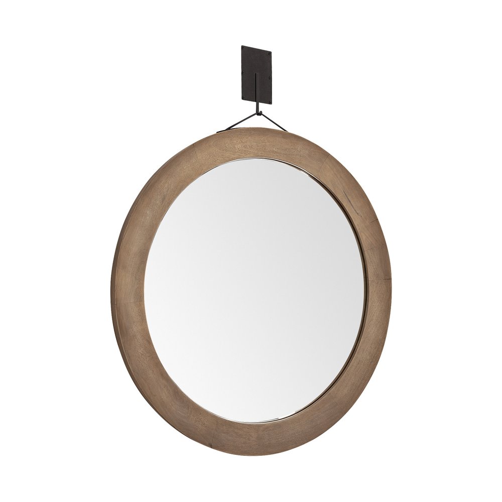 44" Brown Round Wood Framed Rope Hanging Accent Mirror HomeRoots