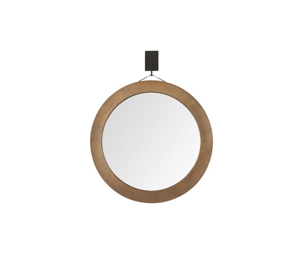 44" Brown Round Wood Framed Rope Hanging Accent Mirror HomeRoots