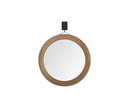 44" Brown Round Wood Framed Rope Hanging Accent Mirror HomeRoots