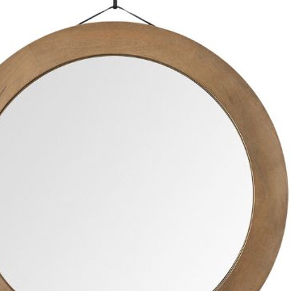 44" Brown Round Wood Framed Rope Hanging Accent Mirror HomeRoots