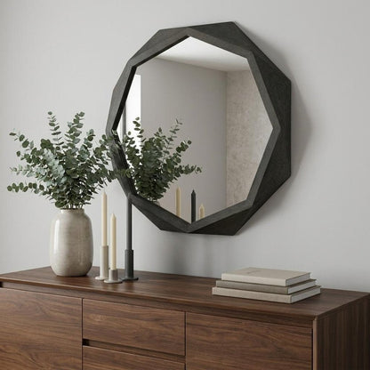 32" Octagon Black Wood Frame Wall Mirror HomeRoots