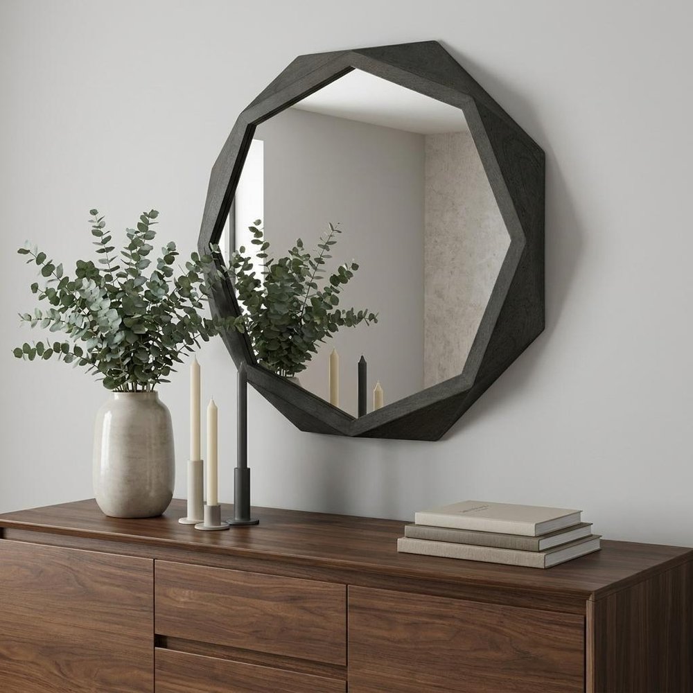 32" Octagon Black Wood Frame Wall Mirror — view 7