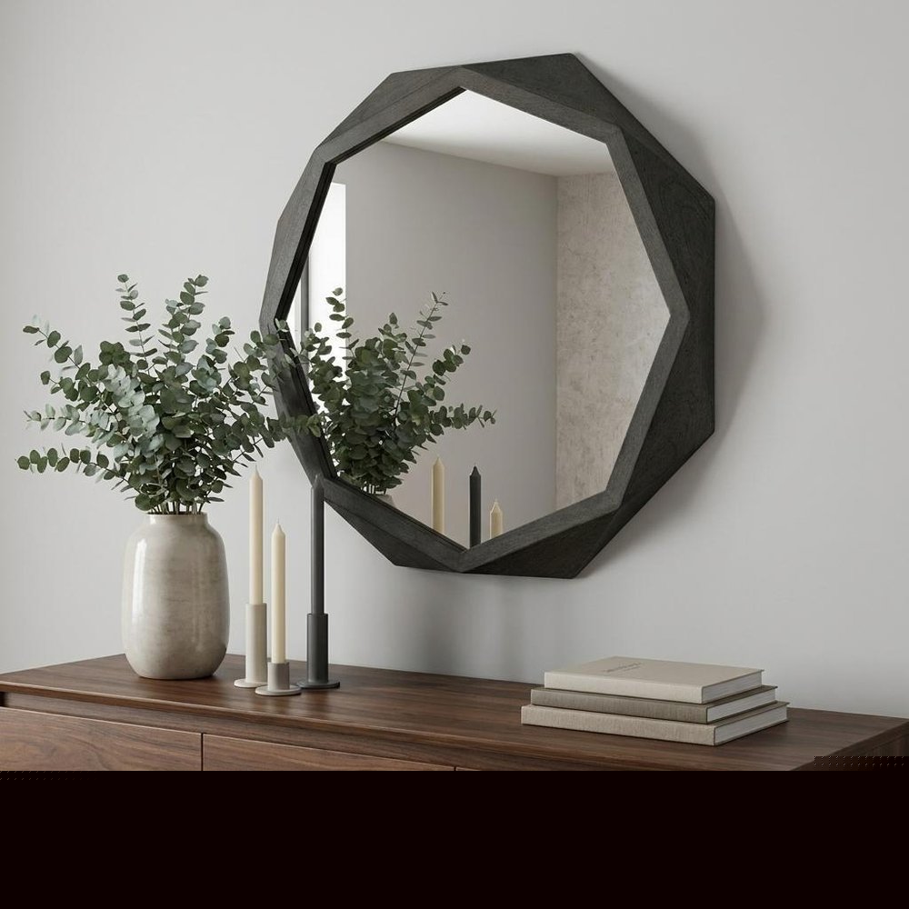 32" Octagon Black Wood Frame Wall Mirror HomeRoots