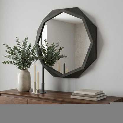 32" Octagon Black Wood Frame Wall Mirror HomeRoots