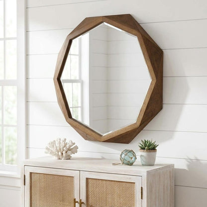 41" Brown Solid Wood Octagon Framed Accent Mirror HomeRoots