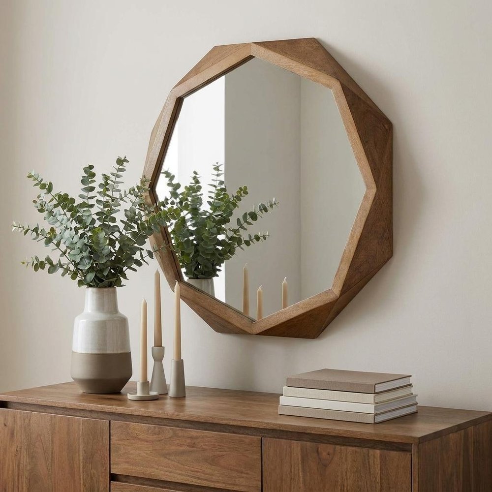 41" Brown Solid Wood Octagon Framed Accent Mirror HomeRoots