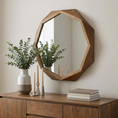 41" Brown Solid Wood Octagon Framed Accent Mirror HomeRoots