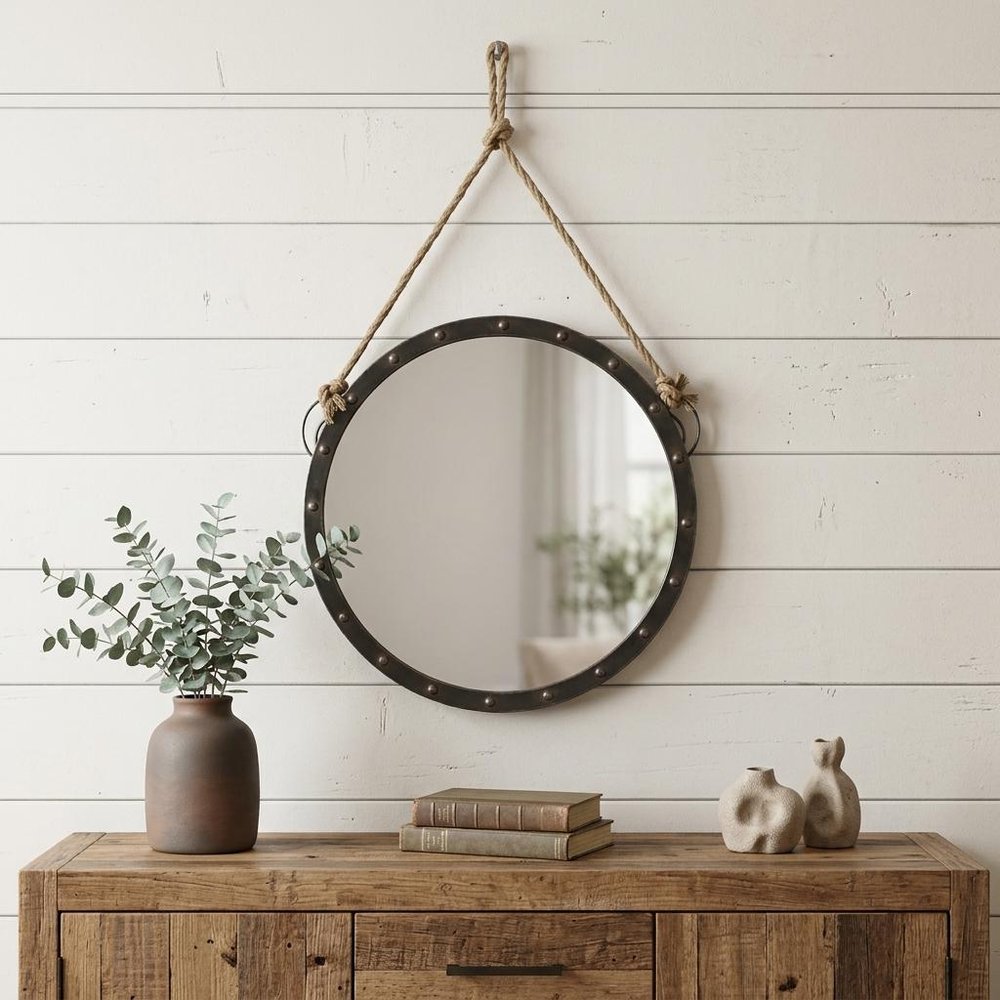 39" Black Metal Round Framed Accent Mirror HomeRoots