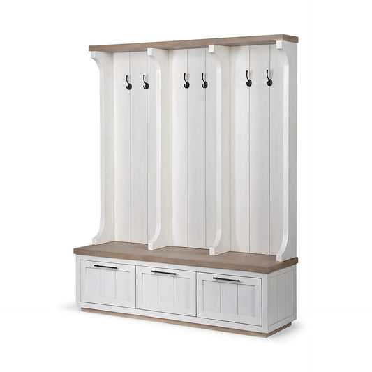 76" White Solid Wood Six Hook Freestanding Coat Rack