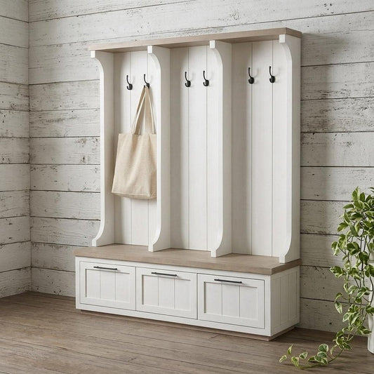 76" White Solid Wood Six Hook Freestanding Coat Rack HomeRoots