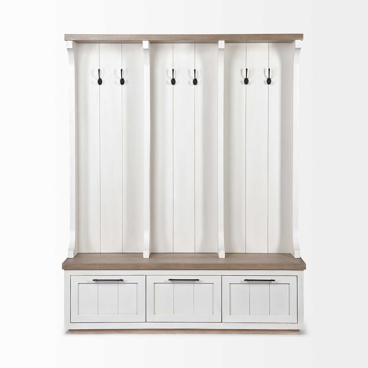 76" White Solid Wood Six Hook Freestanding Coat Rack HomeRoots