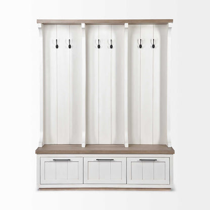76" White Solid Wood Six Hook Freestanding Coat Rack HomeRoots