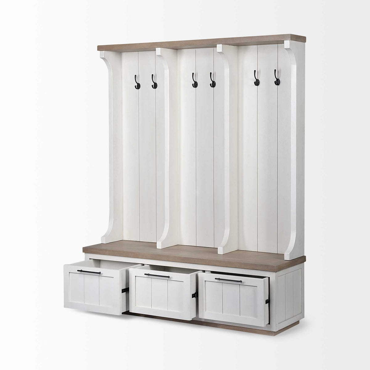 76" White Solid Wood Six Hook Freestanding Coat Rack HomeRoots