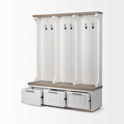 76" White Solid Wood Six Hook Freestanding Coat Rack HomeRoots